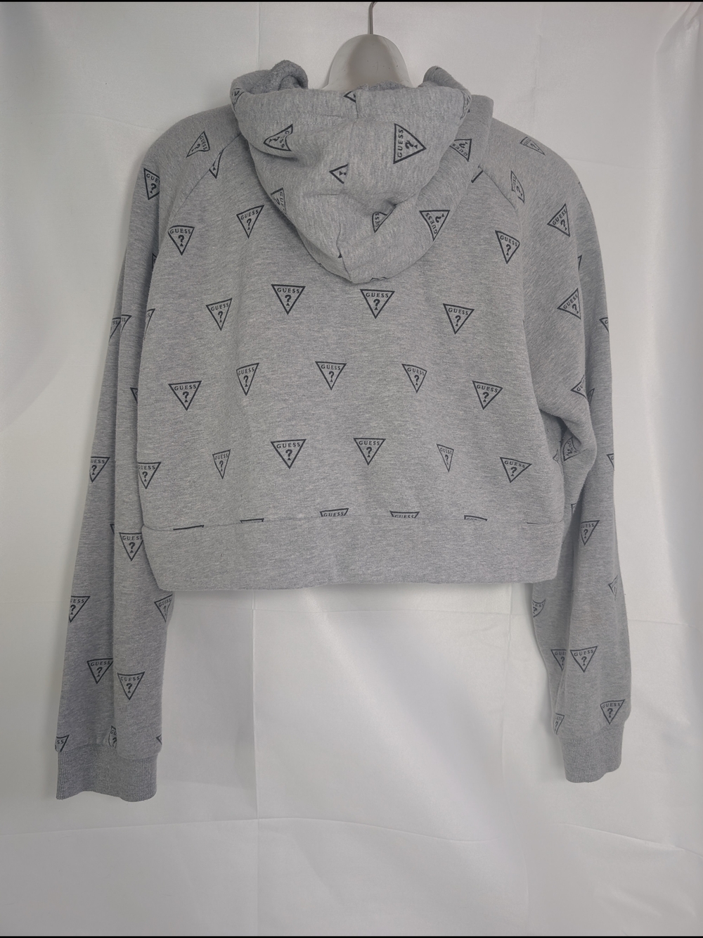 GUESS Los Angeles Triangle Logo All Over Print Cropped Hoodie Grey L - Picture 6 of 8